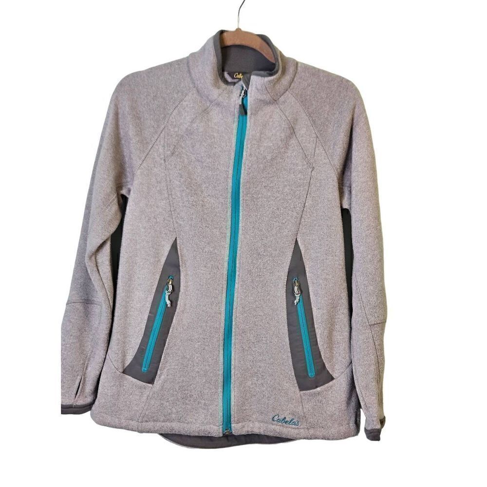 Cabela's gray zip up jacket with turquoise trim. Size M.